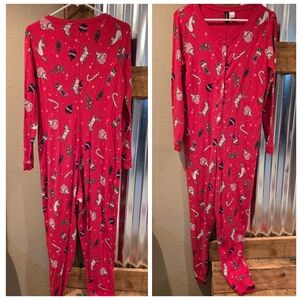 Christmas 1 piece red pajamas sz M Divided Stockings Candy Canes